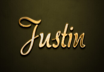 Old gold text effect of name Justin with 3D glossy style Mockup.