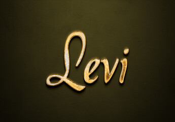 Old gold text effect of name Levi with 3D glossy style Mockup.
