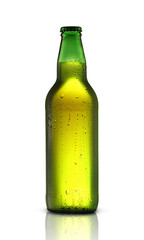 glass full bottle with beer