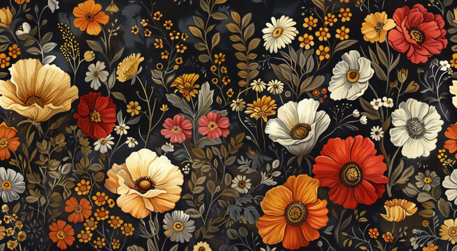 retro floral pattern, retro floral pattern, perfect for infusing a hint of the past into your creative endeavors ideal for a nostalgic touch