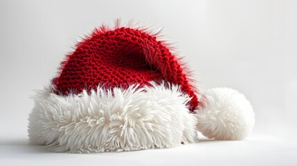 A festive red and white knitted Santa hat, perfect for holiday-themed designs and promotions. 