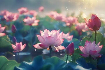 Serene Lotus Blossom Garden at Sunrise