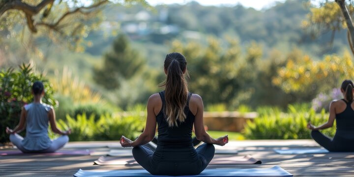 Corporate Wellness Retreats upscale wellness retreat with executives practicing yoga