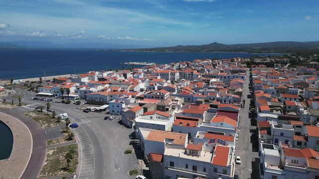 aerial view o Calasetta Beach Town, Sardinia, Italy - 4k Aerial