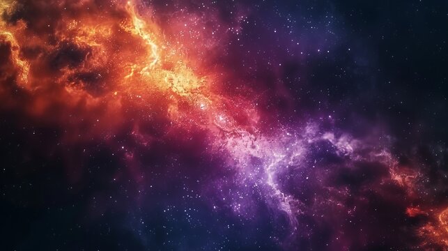 An expansive space scene filled with vibrant nebulous clouds, capturing the immense scale and the captivating blend of colors illuminating outer space scenery.