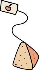 Hand drawn illustration of a tea bag with a string and tag.