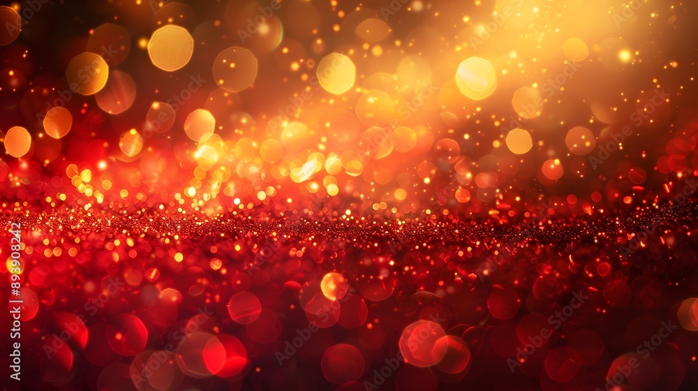 Wall mural a shimmering abstract background of red and gold bokeh lights creates a warm and festive atmosphere 