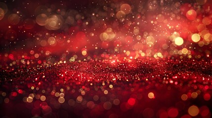 A stunning display of shimmering red and gold bokeh lights creating a festive and magical atmosphere. 