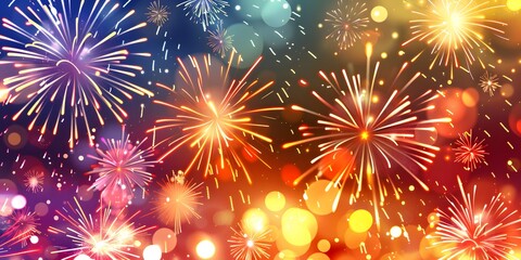 Fototapeta premium A vibrant and colorful display of fireworks illuminating the night sky, creating a festive atmosphere. 