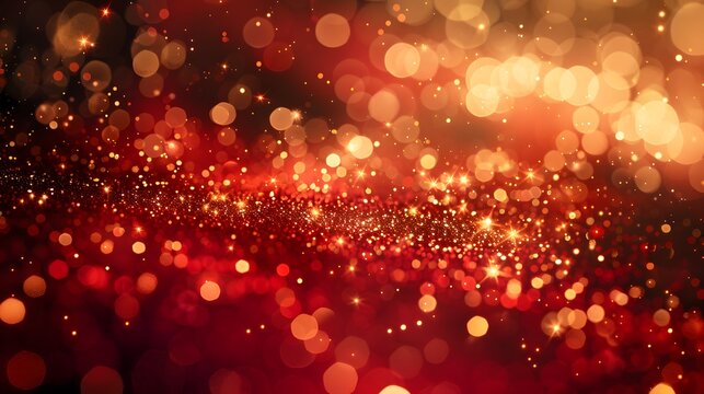 A stunning abstract background featuring shimmering red and gold bokeh lights, perfect for celebrating festive occasions and adding a touch of elegance. 