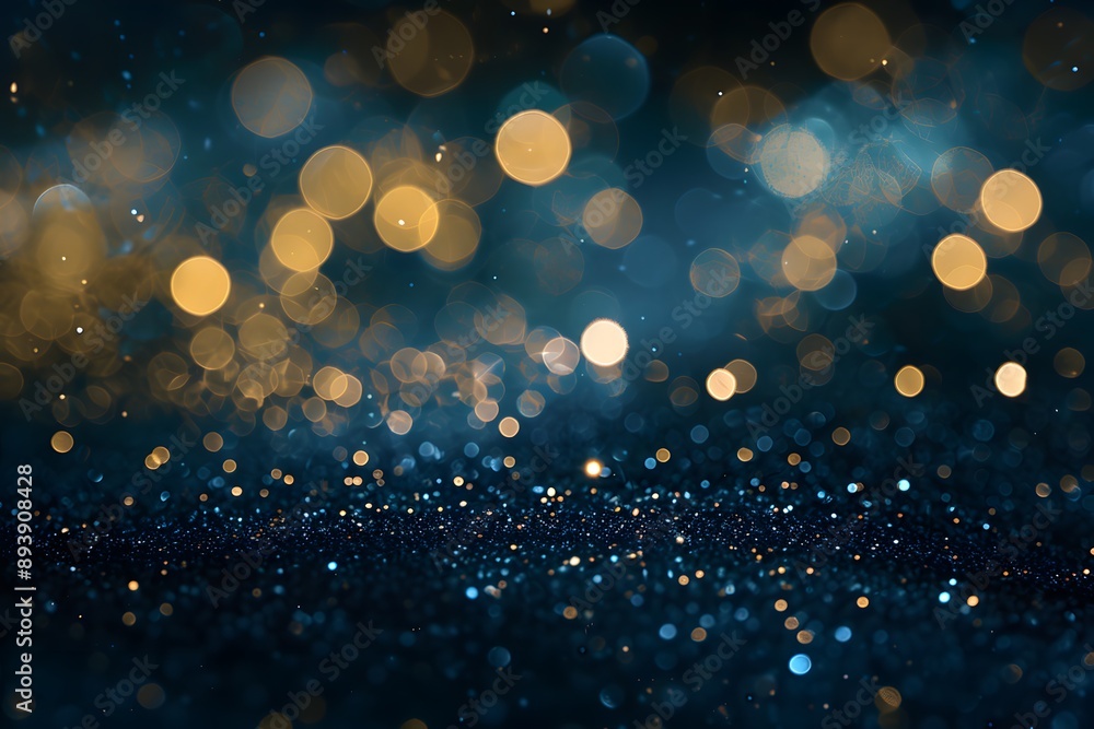 Wall mural a mesmerizing close-up image of shimmering bokeh lights in golden and blue hues creating a dreamy at