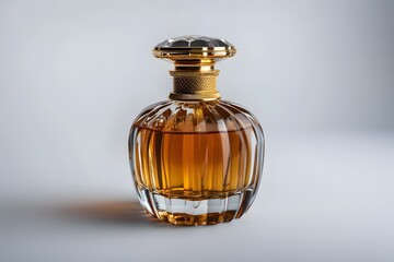 Elegant Perfume Bottle with Golden Accents and Amber Liquid