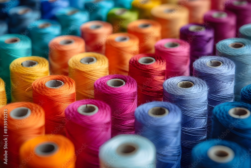 Poster vibrant spools of thread in a colorful array