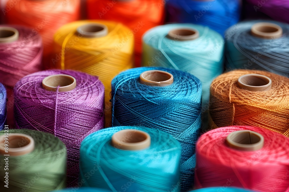 Poster vibrant spools of thread in a colorful array