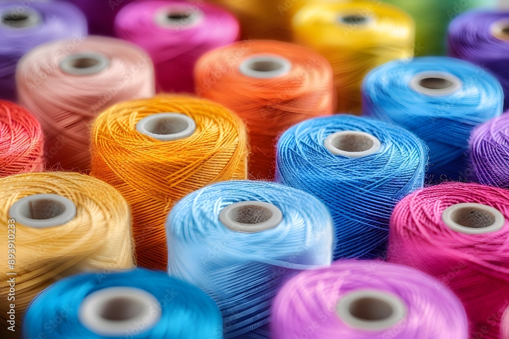 Poster vibrant spools of thread in a colorful array
