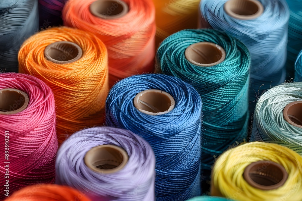 Poster vibrant spools of thread in a colorful array