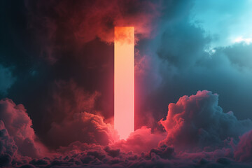 Futuristic Glowing Tower Amidst Stormy Clouds
