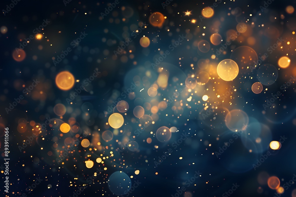 Wall mural a mesmerizing abstract background featuring shimmering golden bokeh lights against a deep blue backd