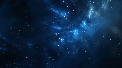 Obraz premium An image showcasing a mesmerizing view of the universe with countless stars and constellations shining brightly against a dark blue backdrop, evoking a sense of wonder and infinity.