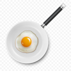 Vector 3d Realistic Fried Egg in the Frying Pan, Closeup Isolated in Top View. Design Template of Scrambled Eggs, Fried Egg, Omelette. Delicious Breakfast, Food, Culinary Concept