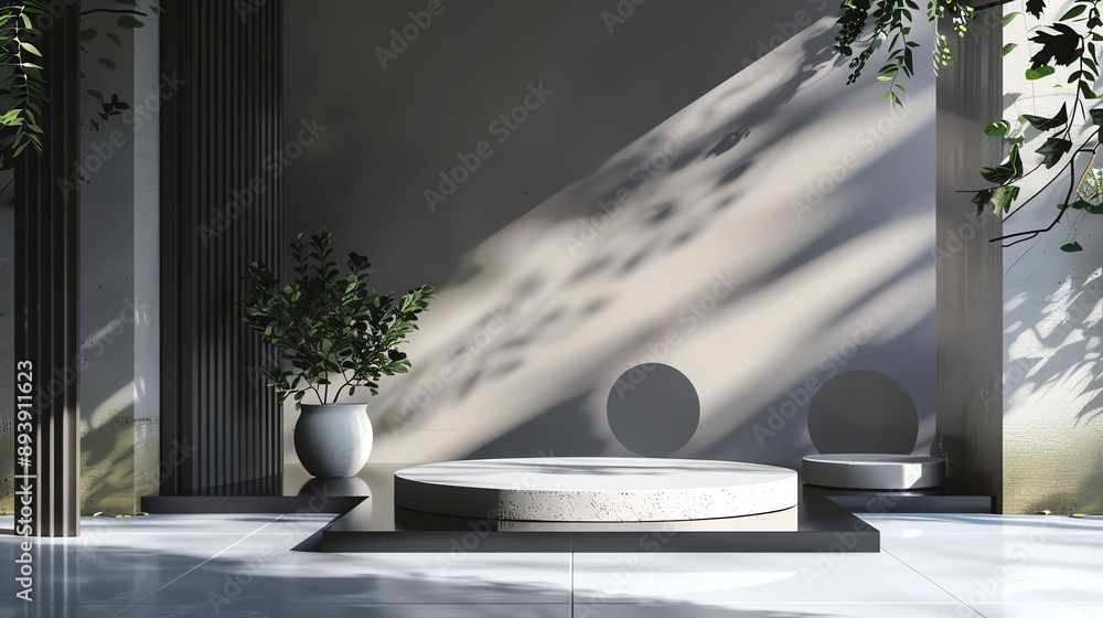 Poster abstract background with podium for product presentation. 3d rendering.