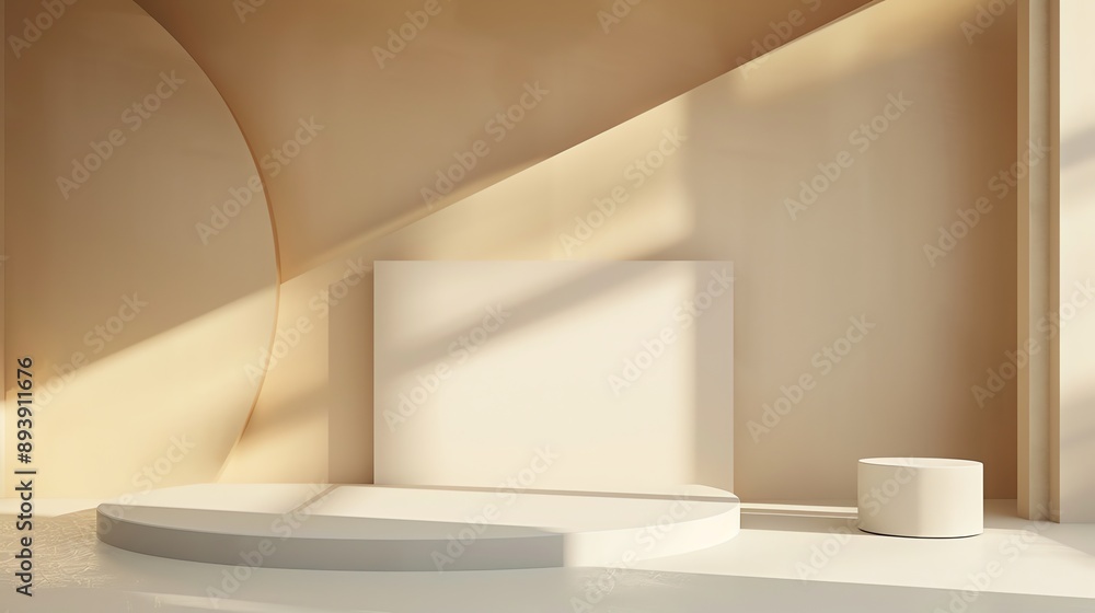 Aufkleber 3d rendering of a simple and elegant podium. the podium is made of a light beige material and has a 