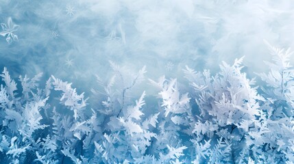 Fototapeta premium A serene winter background featuring delicate frosty snowflakes and icy textures, perfect for seasonal designs and holiday themes. 