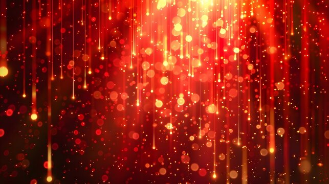 A vibrant abstract background featuring shimmering red lights and falling sparkles, perfect for festive themes and celebrations. 