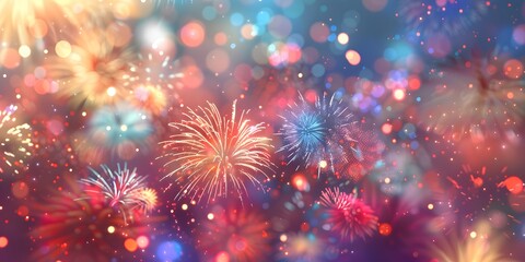 Fototapeta premium A vibrant and colorful display of fireworks illuminating the night sky, perfect for celebration themes. 