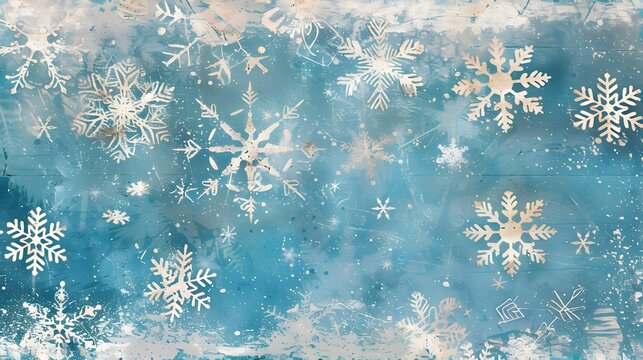 A beautiful winter-themed background featuring delicate snowflakes on a textured blue canvas, perfect for seasonal designs. 