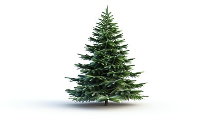 This is a beautiful photo of a realistic, full, green Christmas tree, isolated on a white background.
