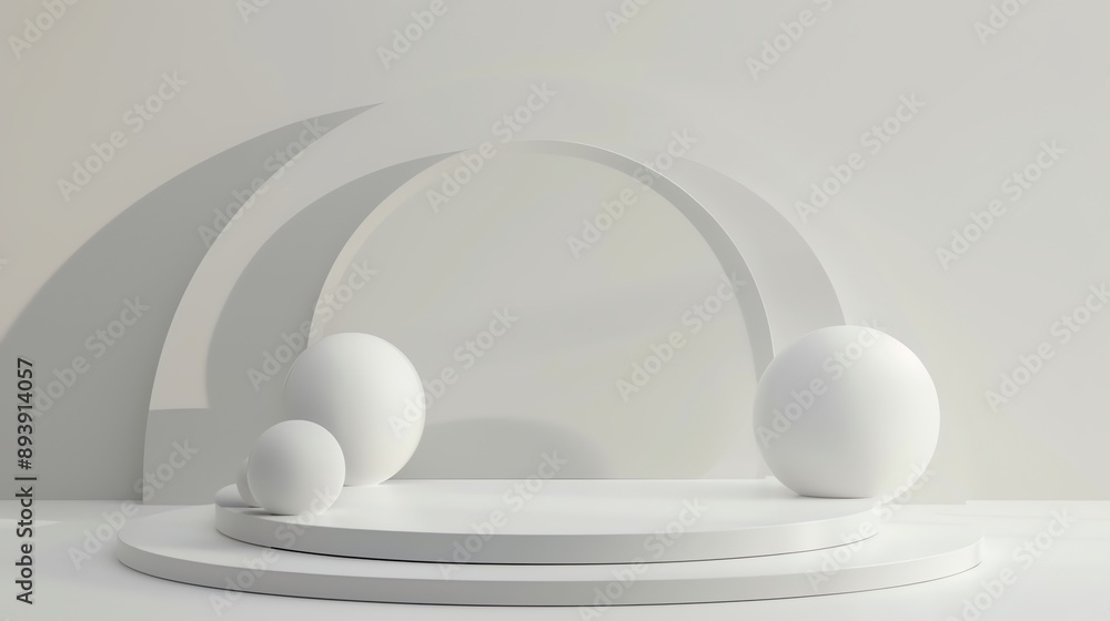 Poster 3d rendering of a simple and clean product display stage. the off-white podium and background are pe