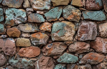 ancient wall with two contrasting textures, one side covered in smooth mud and the other covered in small rocks