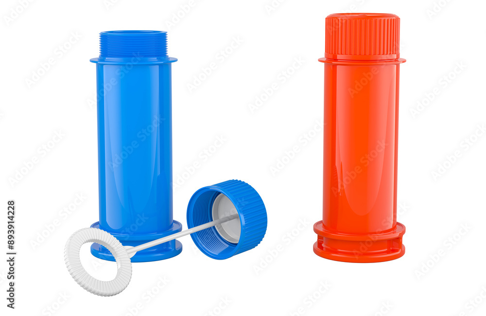Poster soap bubble bottles, 3d rendering isolated on the transparent background
