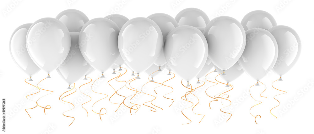 Poster white party balloons, 3d rendering isolated on transparent background