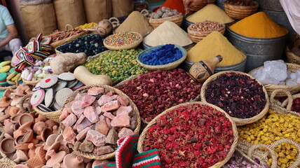 Traditional Moroccan Spice Market with Colorful Spices, Handmade Goods, and Vibrant Textures - High-Quality Adobe Stock Image of Moroccan Cuisine, Culture, and Heritage with Exotic and Diverse Spices