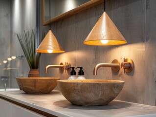 A beautifully designed bathroom featuring soft lighting