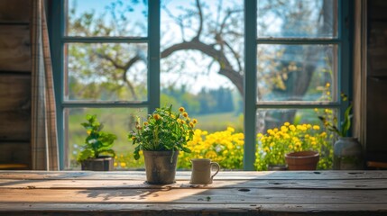Tabletop and spring window view