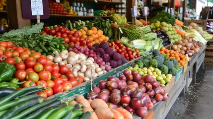 Obraz premium Colorful street market fresh produce, organic offerings, embodying nature s bounty
