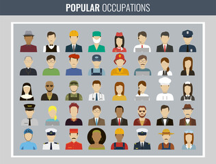Occupation icon set. People of different occupations. Professions set. Avatar icons. Vector illustration