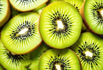 vibrant freshly sliced kiwi fruit white ripe juicy tropical exotic green healthy snack, nutritious, delicious, organic, natural, refreshing, sweet, sour, tangy, high, vitamin