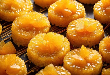 golden crispy rice cakes crunchy snack food, texture