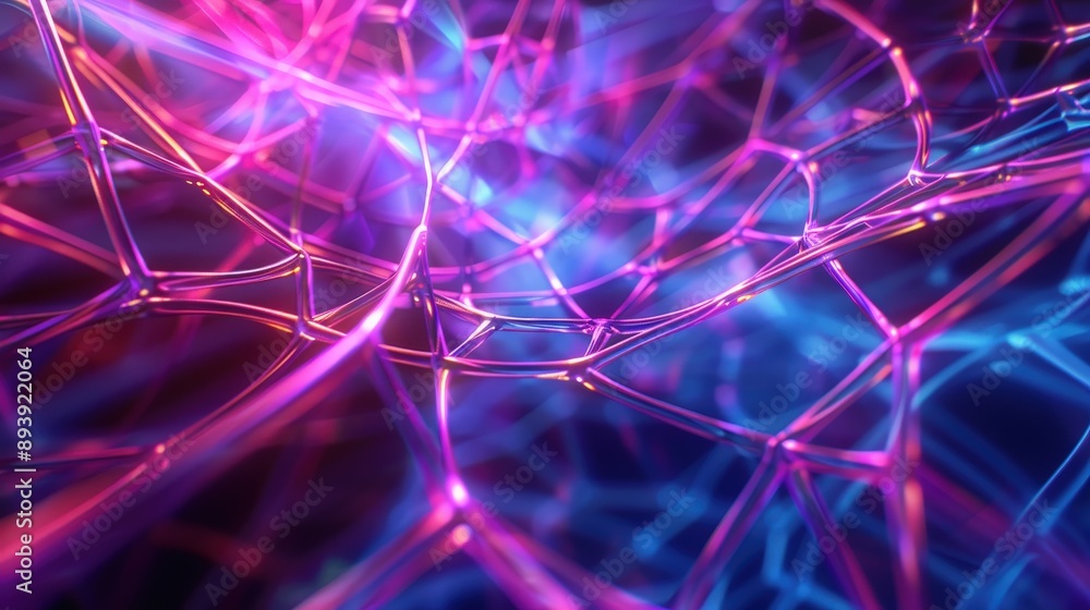 Poster an abstract digital background featuring a web of intertwined pink and blue lines