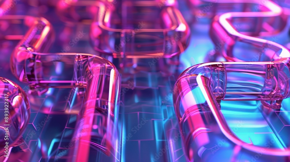 Aufkleber a close-up view of a digital background with a maze of interconnected transparent tubes in vibrant p