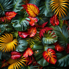 Green leaves creating a natural border on a plain teal colored background. AI