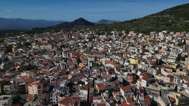 aerial view of Historic Village Of Dorgali In Sardinia, Italy 