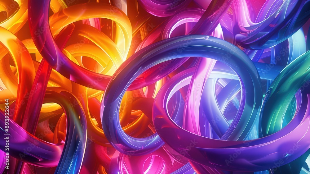 Poster an abstract digital background with a colorful maze of twisting, luminous lines, creating a dynamic 
