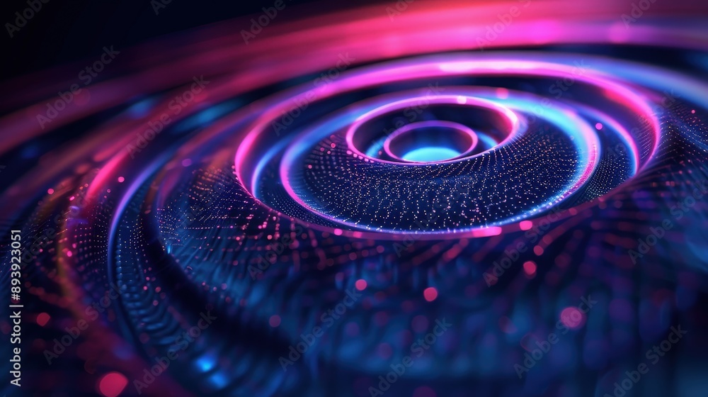 Poster close-up of a digital artwork with a blue and pink concentric circle design. the circles are created