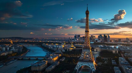 Obraz premium La tour Eiffel décorée avec les anneaux olympiques, célèbre logo symbole des jeux olympiques, pour les JO d’été de Paris 2024