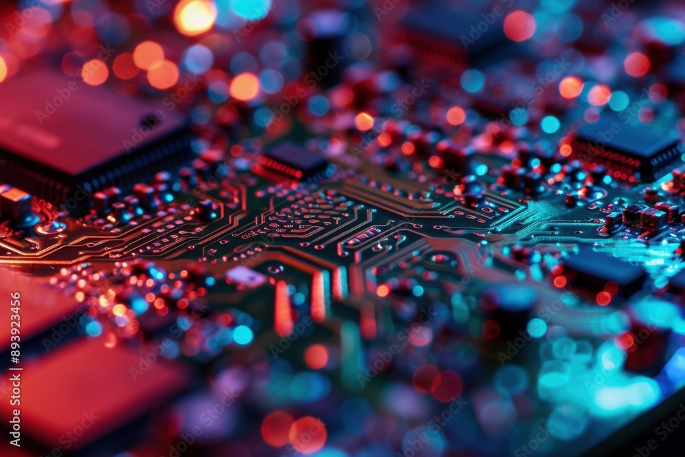 Aufkleber high resolution image of a circuit board, focusing on the intricate details and components like resi